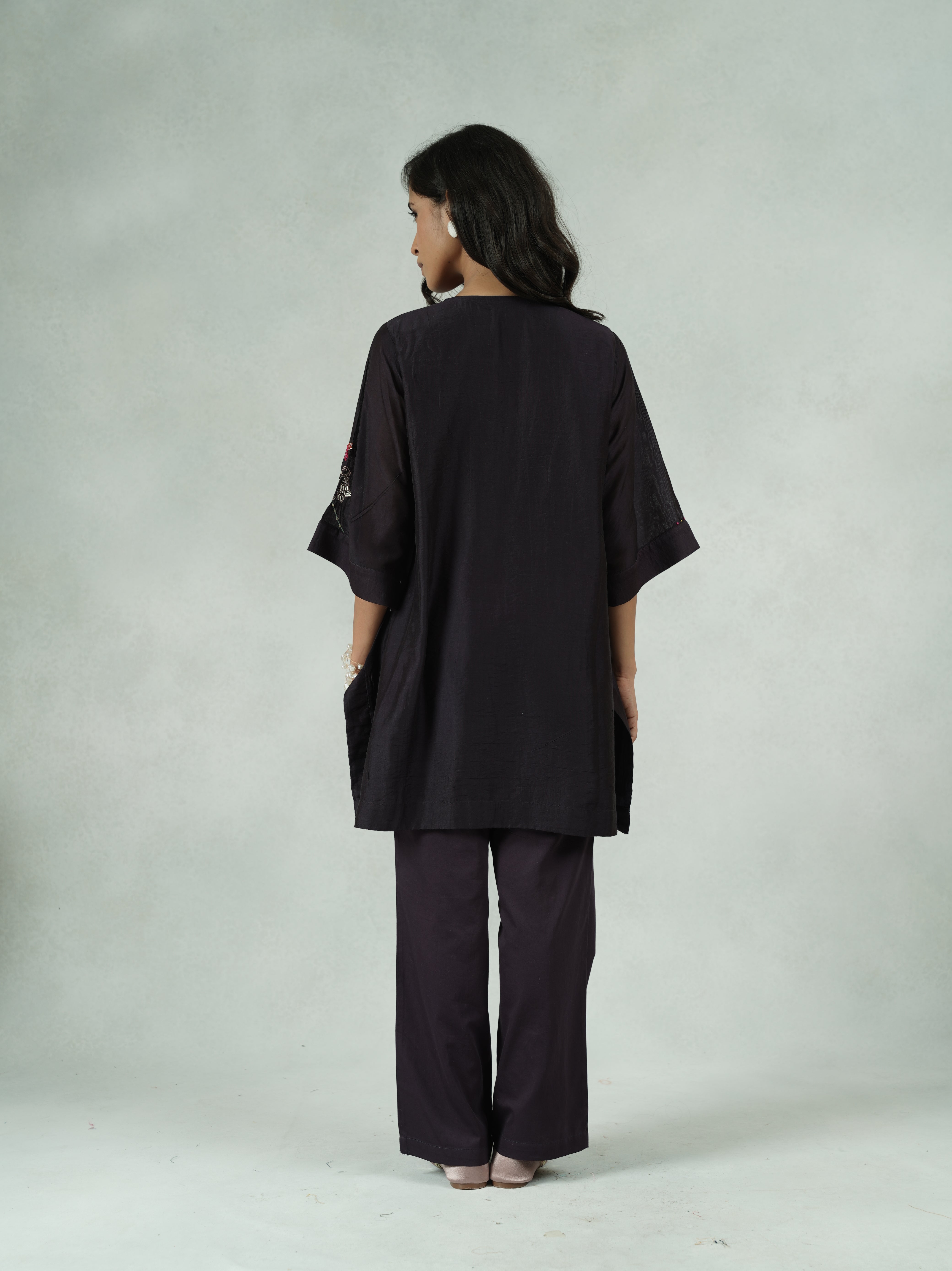 Purple Chanderi Hand-Embroidered Co-ord Set
