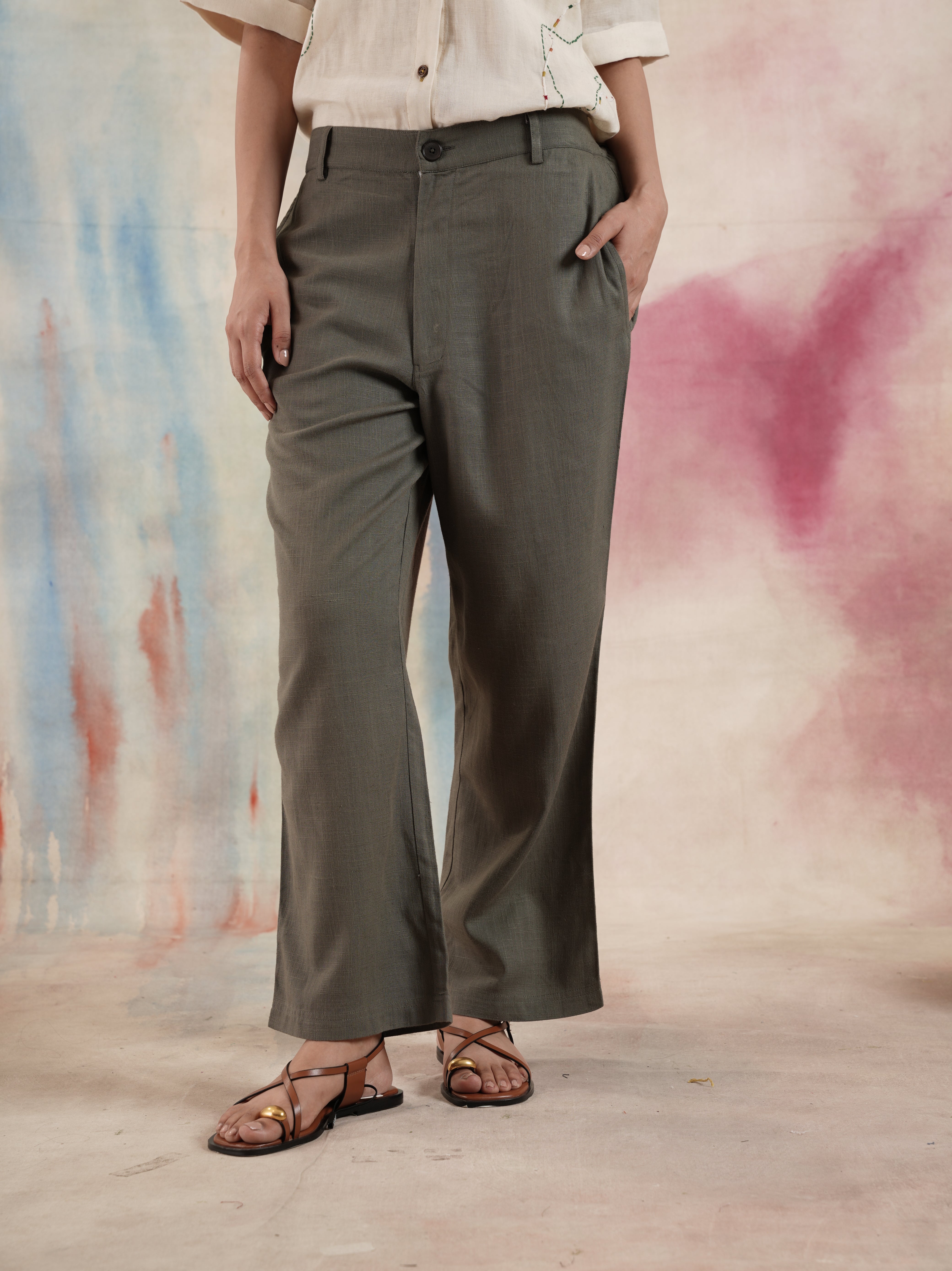Women's Linen Viscose Straight Fit Trousers