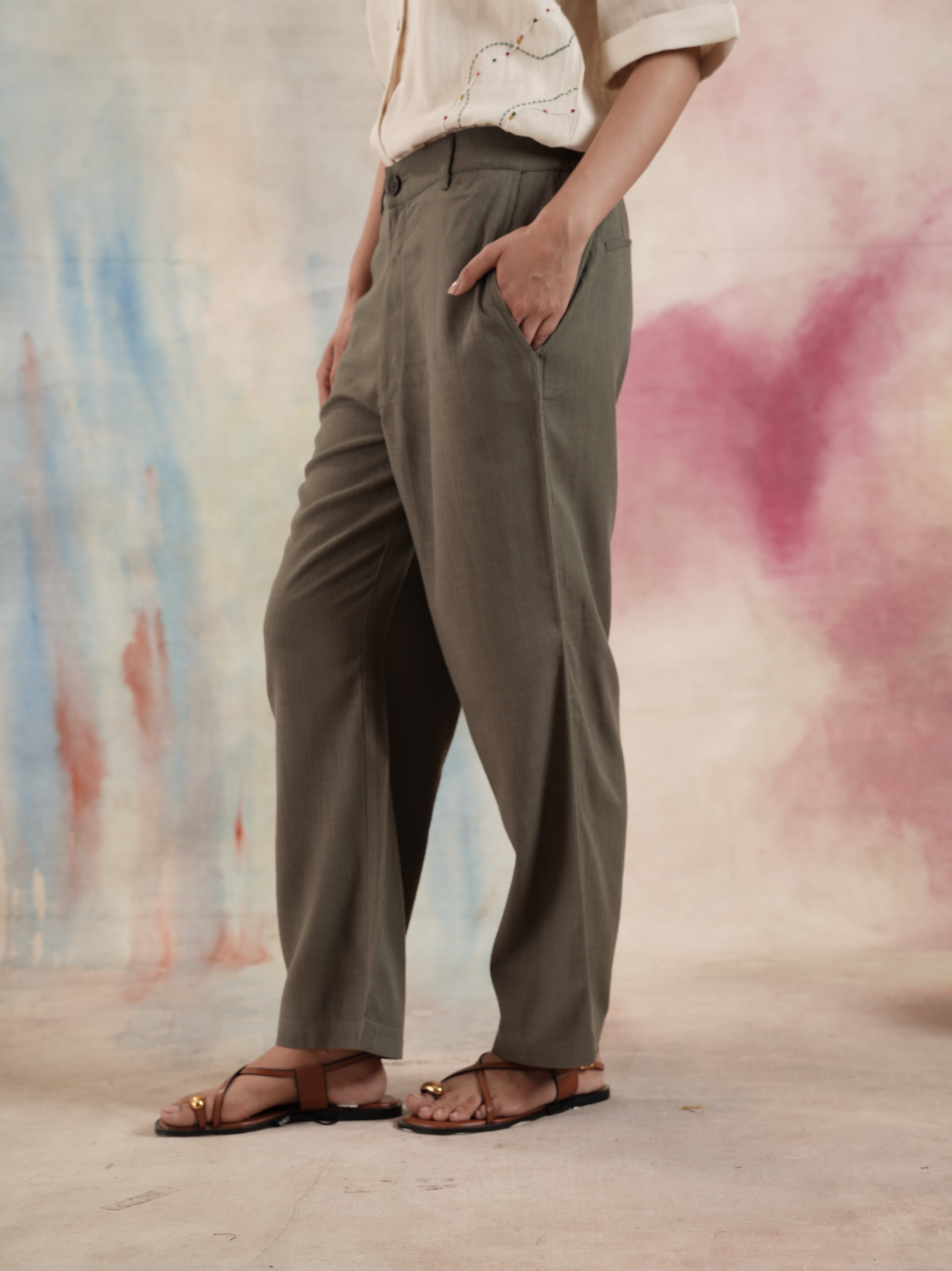 Women's Linen Viscose Straight Fit Trousers