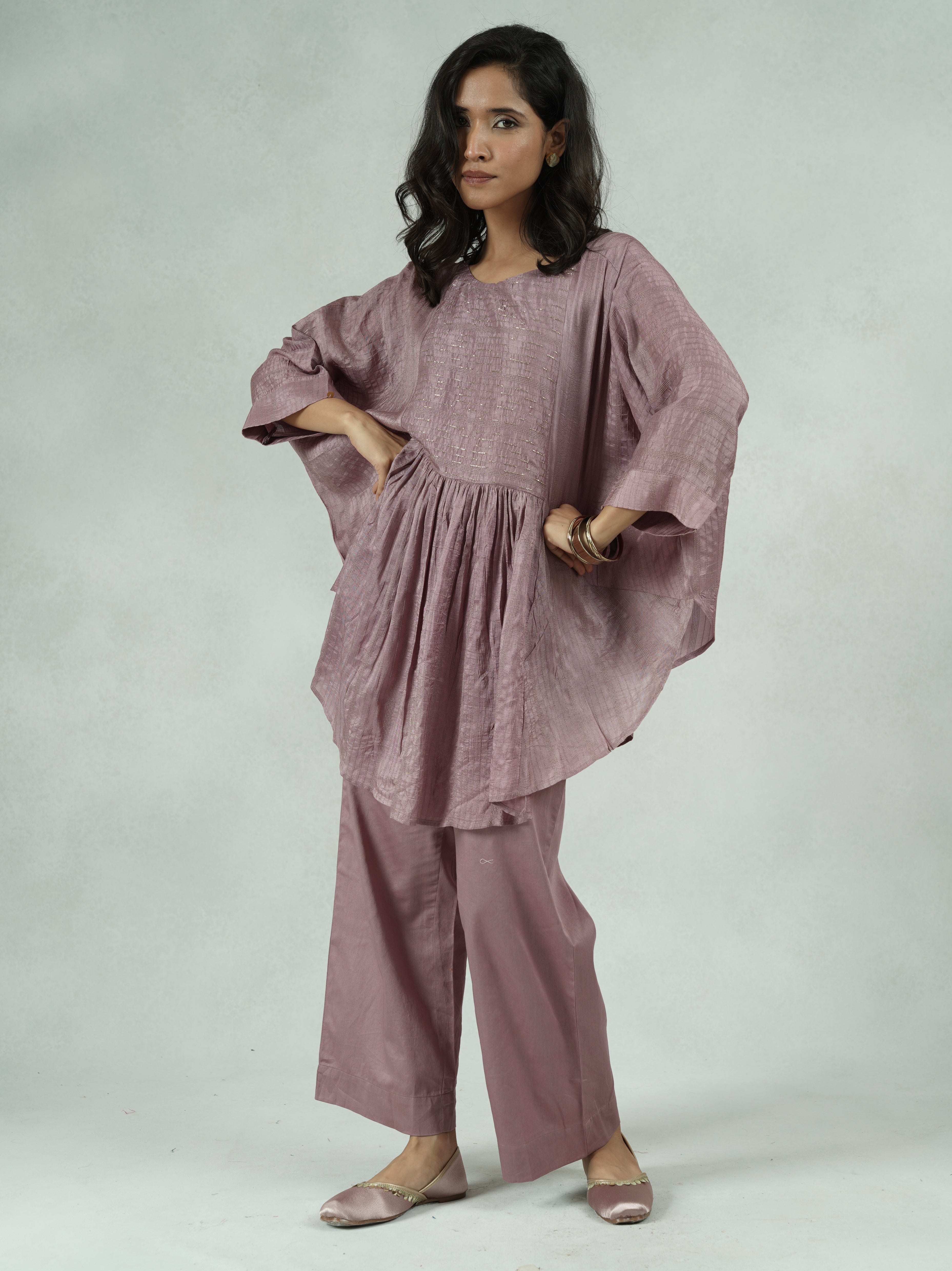 Handcrafted Dola Silk Kaftan Co-Ord Set with Coin Detailing – Kamala