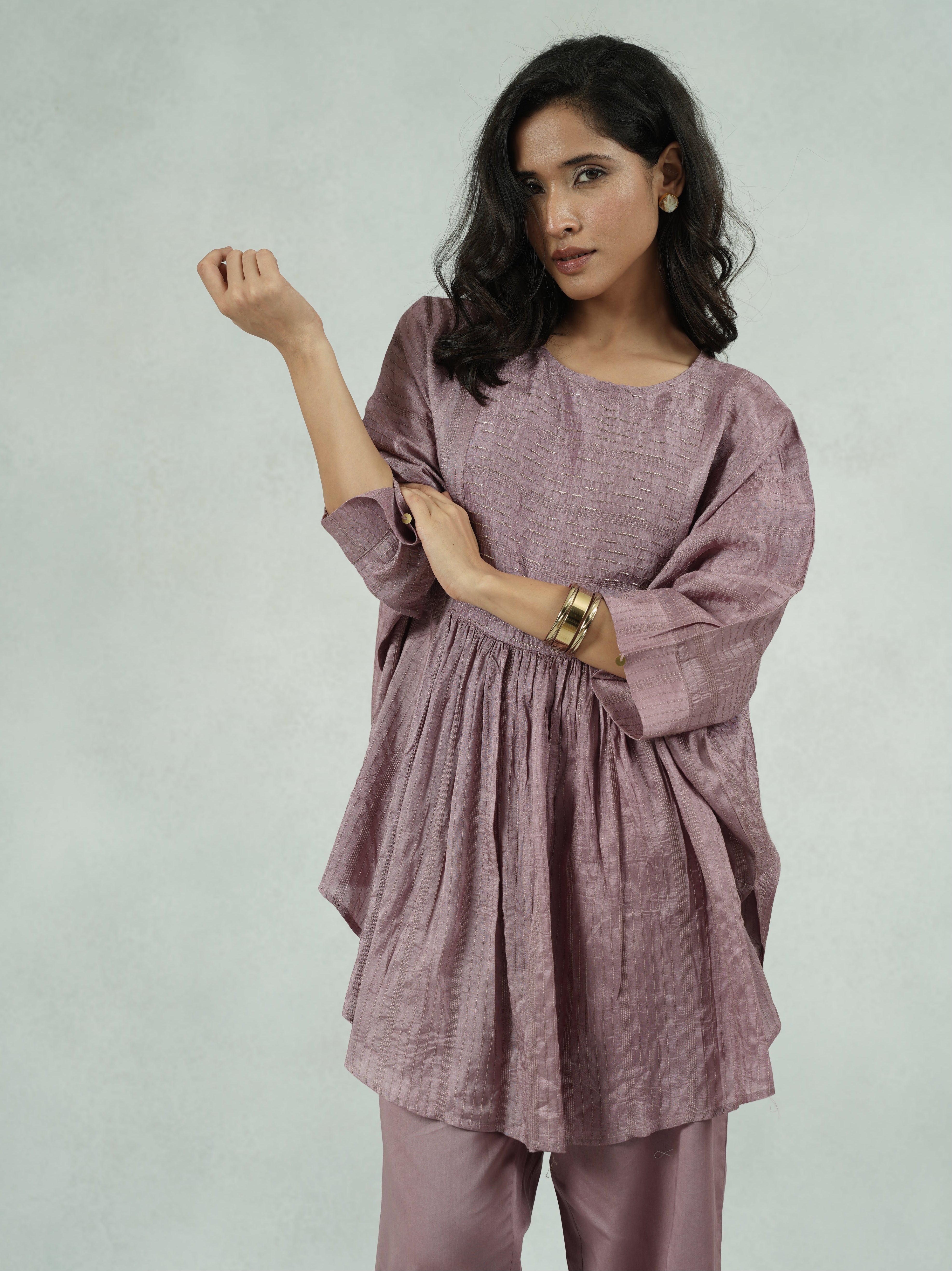 Handcrafted Dola Silk Kaftan Co-Ord Set with Coin Detailing – Kamala