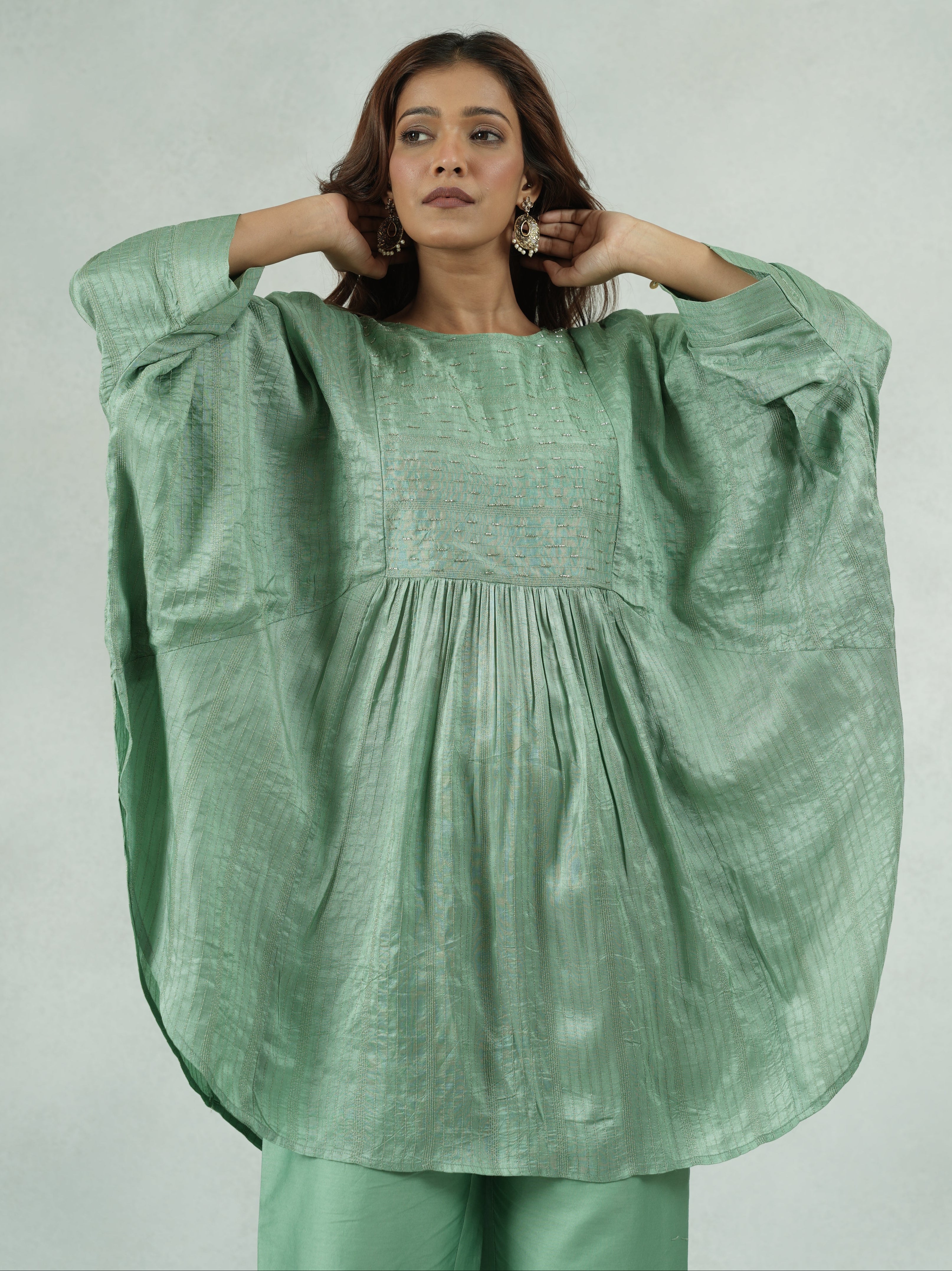 Handcrafted Dola Silk Kaftan Co-Ord Set with Coin Detailing – Kamini