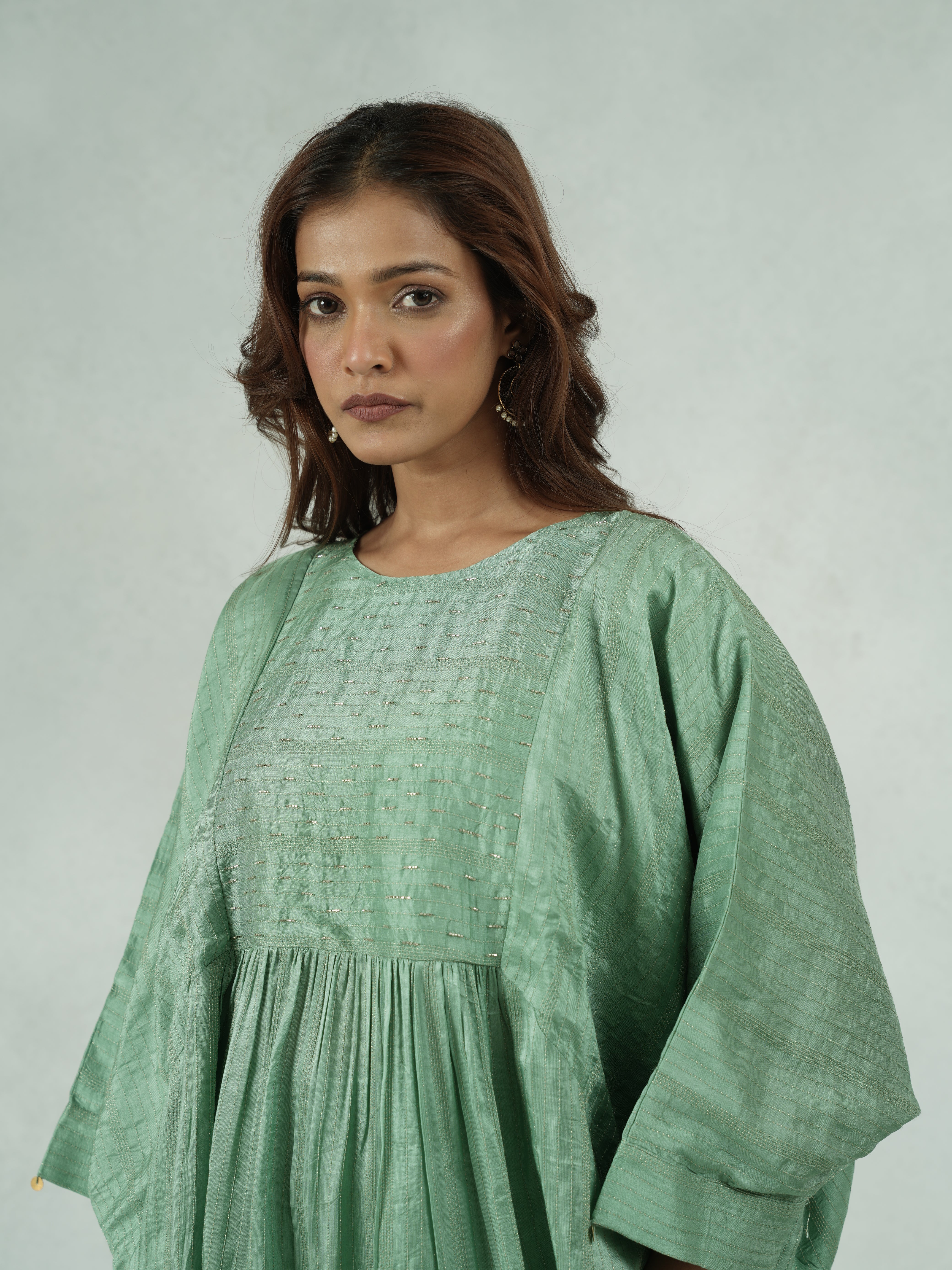 Handcrafted Dola Silk Kaftan Co-Ord Set with Coin Detailing – Kamini