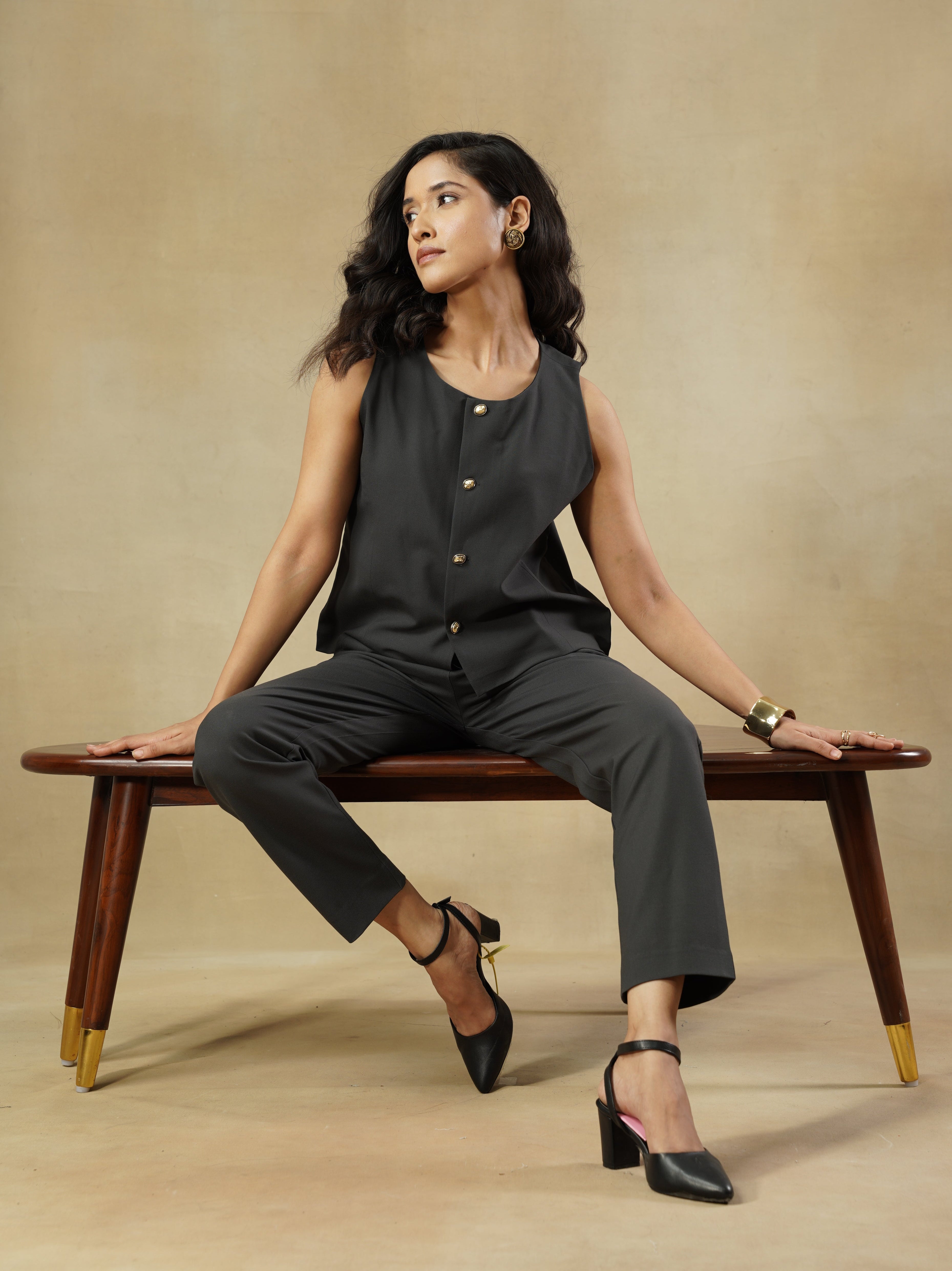Grey Viscose Blend Trousers with Half-Elasticated Waistband – Nicole