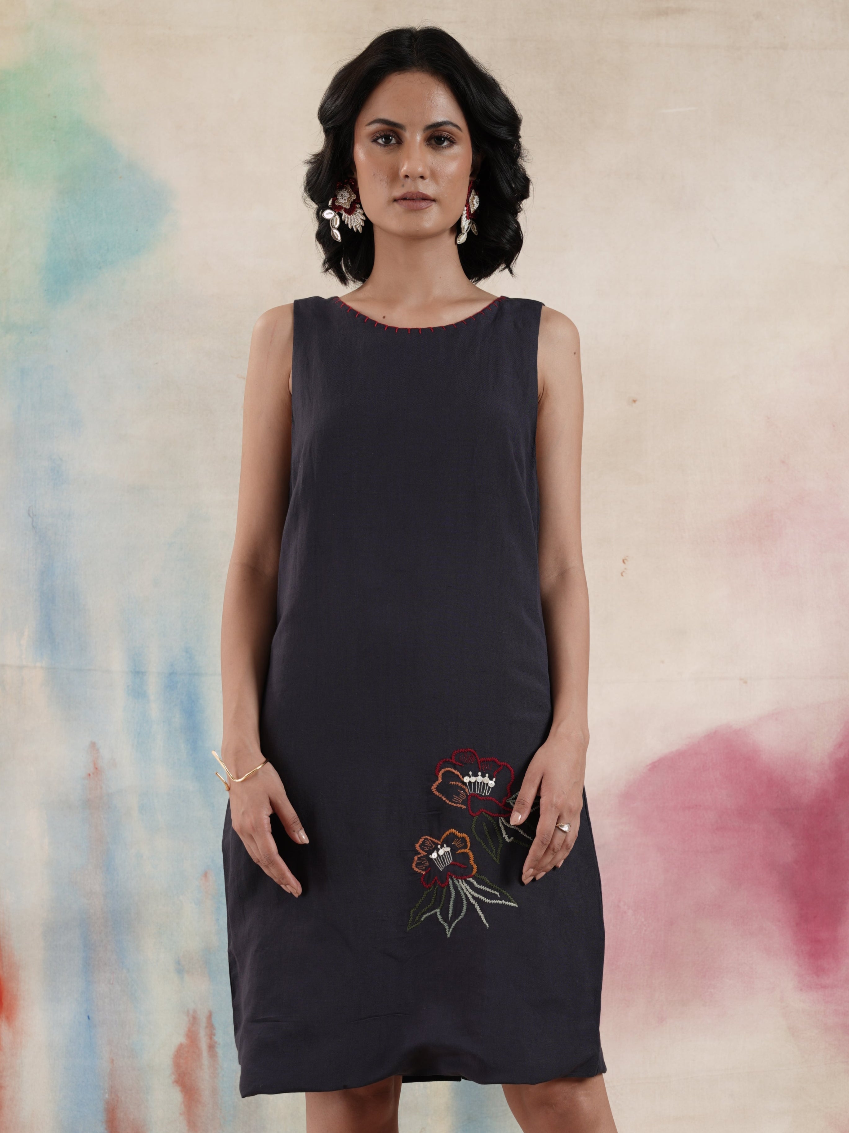 Women's Sleeveless Embroidered Cotton Linen Dress