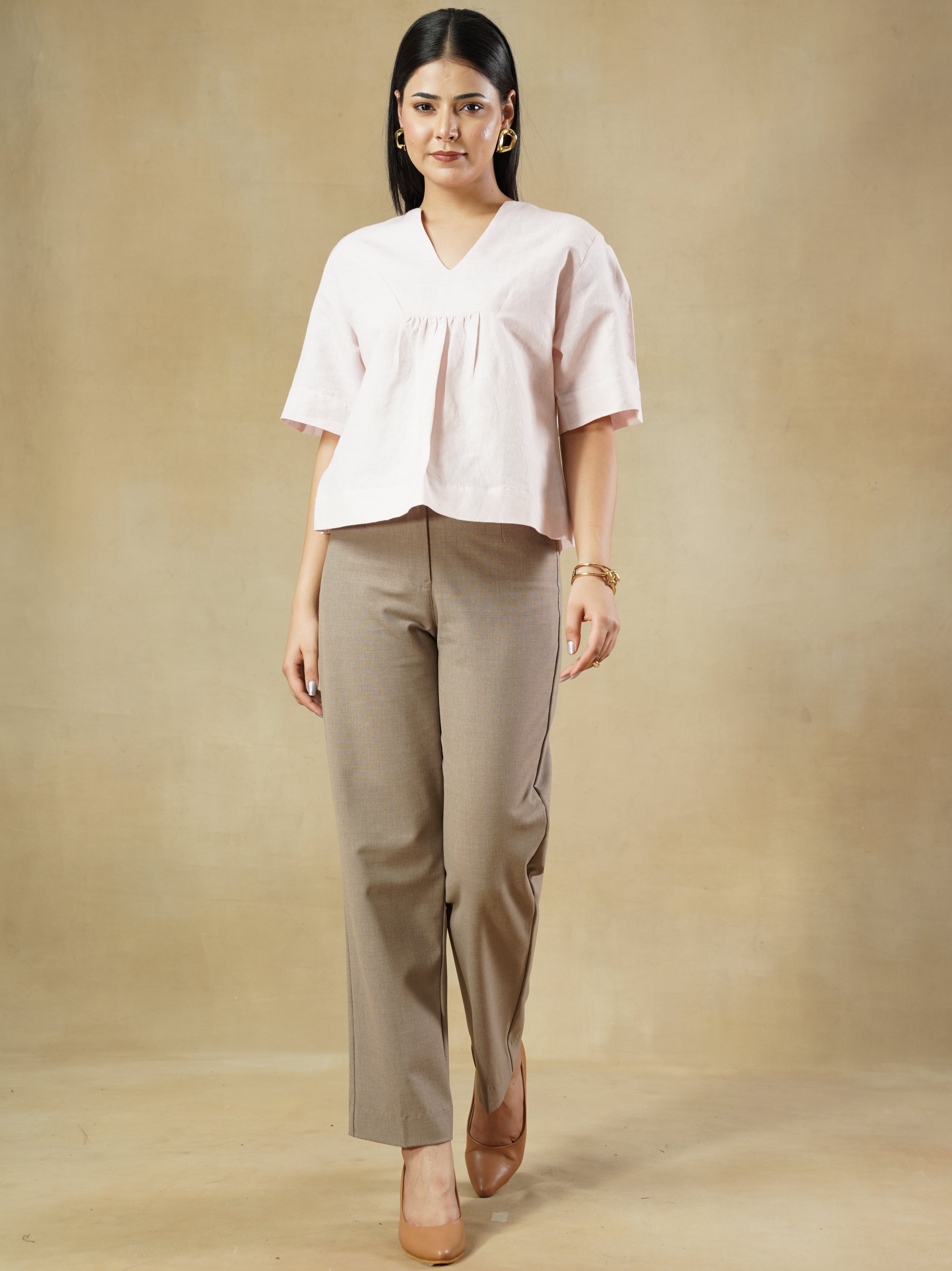 Linen rich Gathered Yoke Top