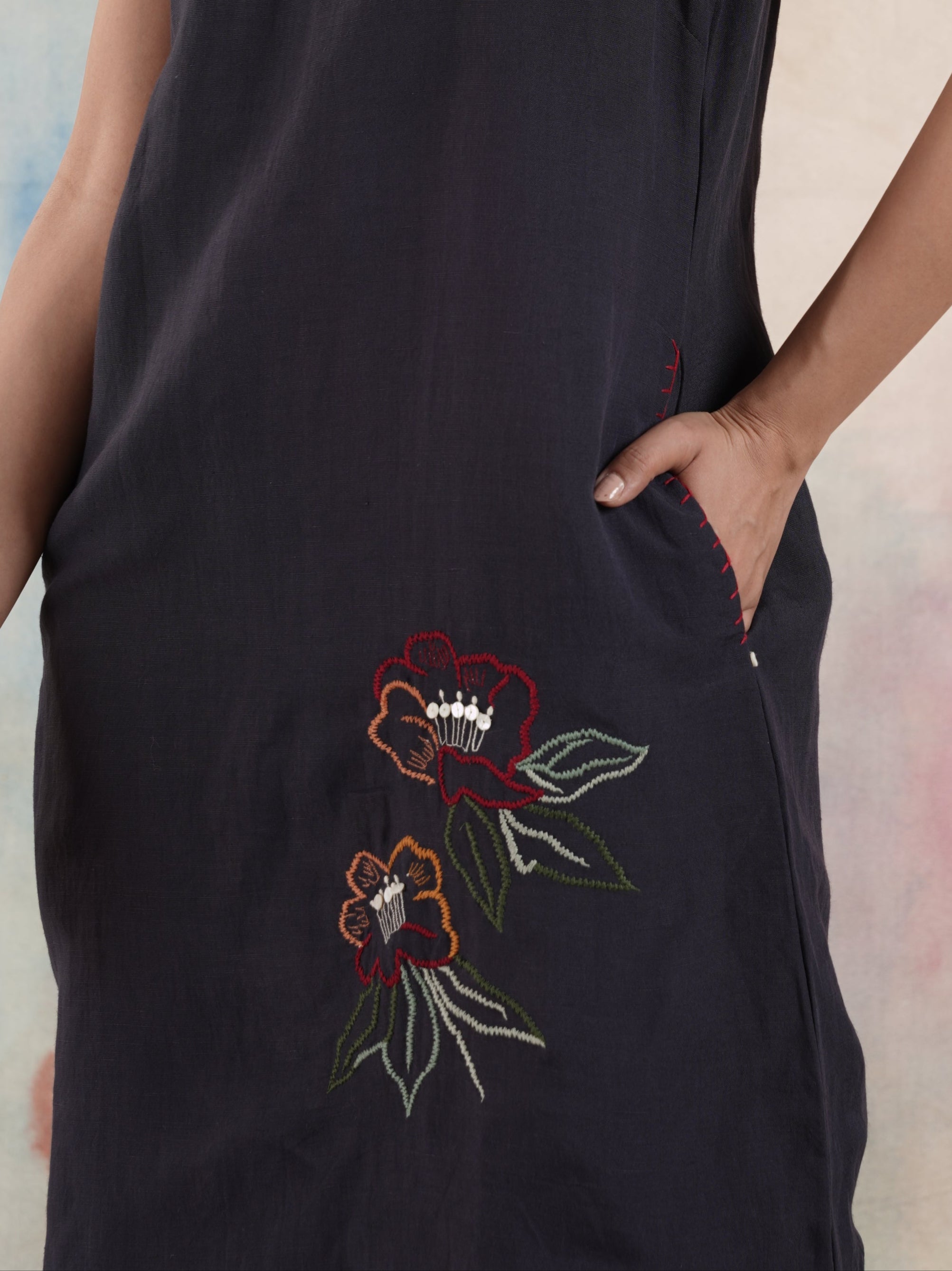 Women's Sleeveless Embroidered Cotton Linen Dress