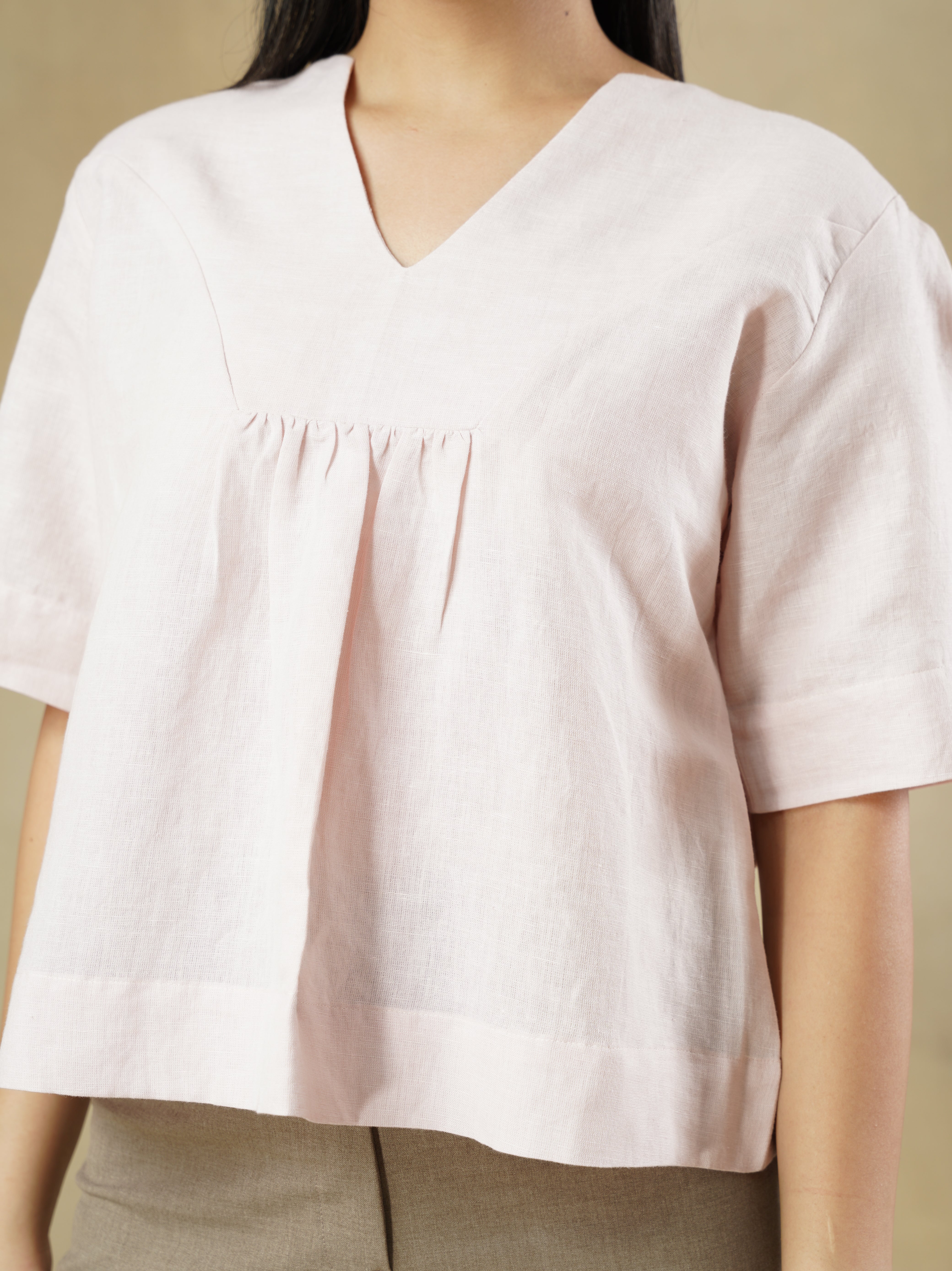Linen rich Gathered Yoke Top