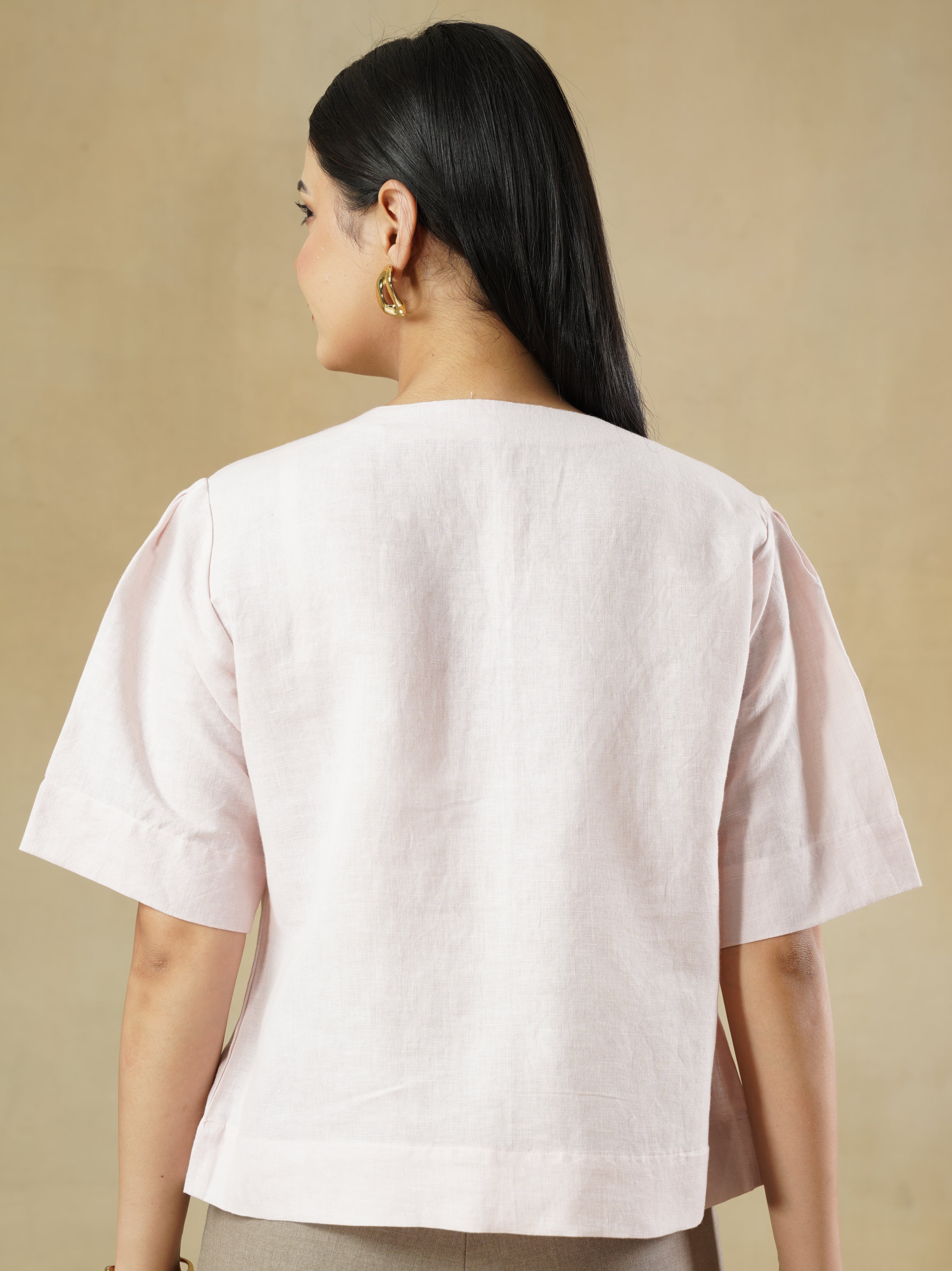 Linen rich Gathered Yoke Top