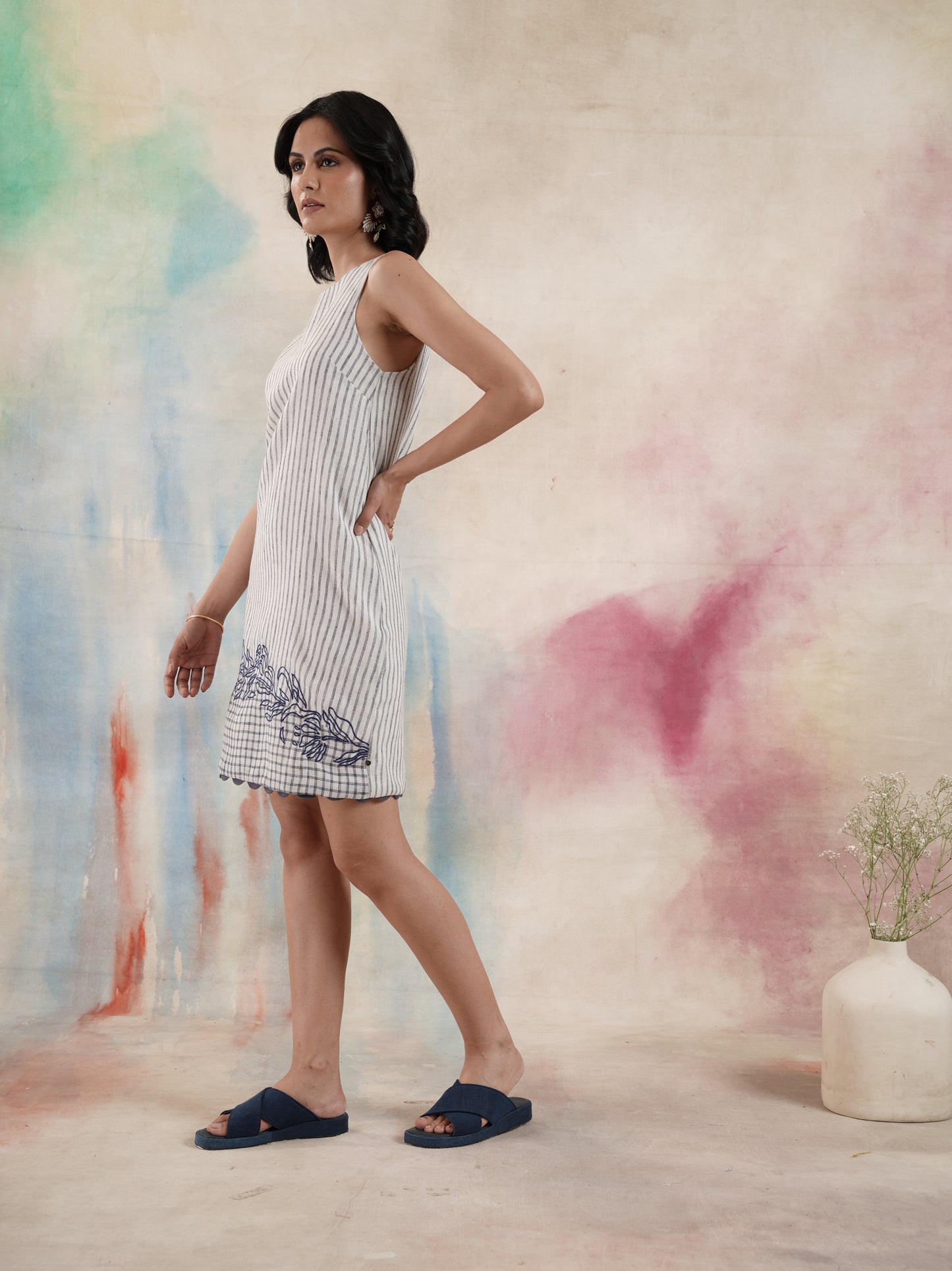 Women's Pattern Blocked Embroidered Dress