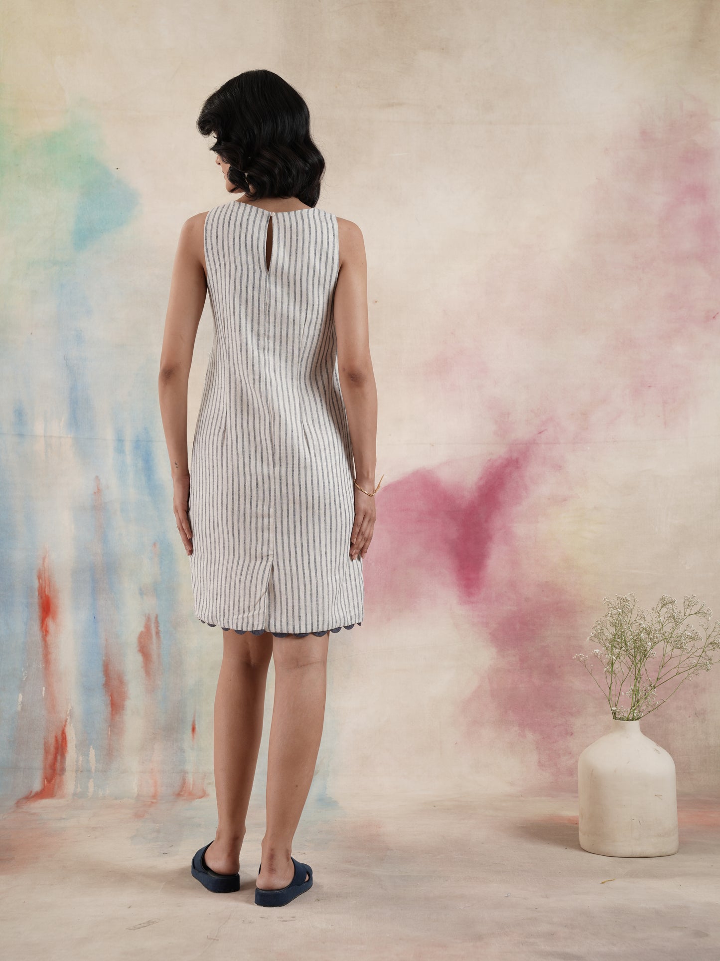 Women's Pattern Blocked Embroidered Dress