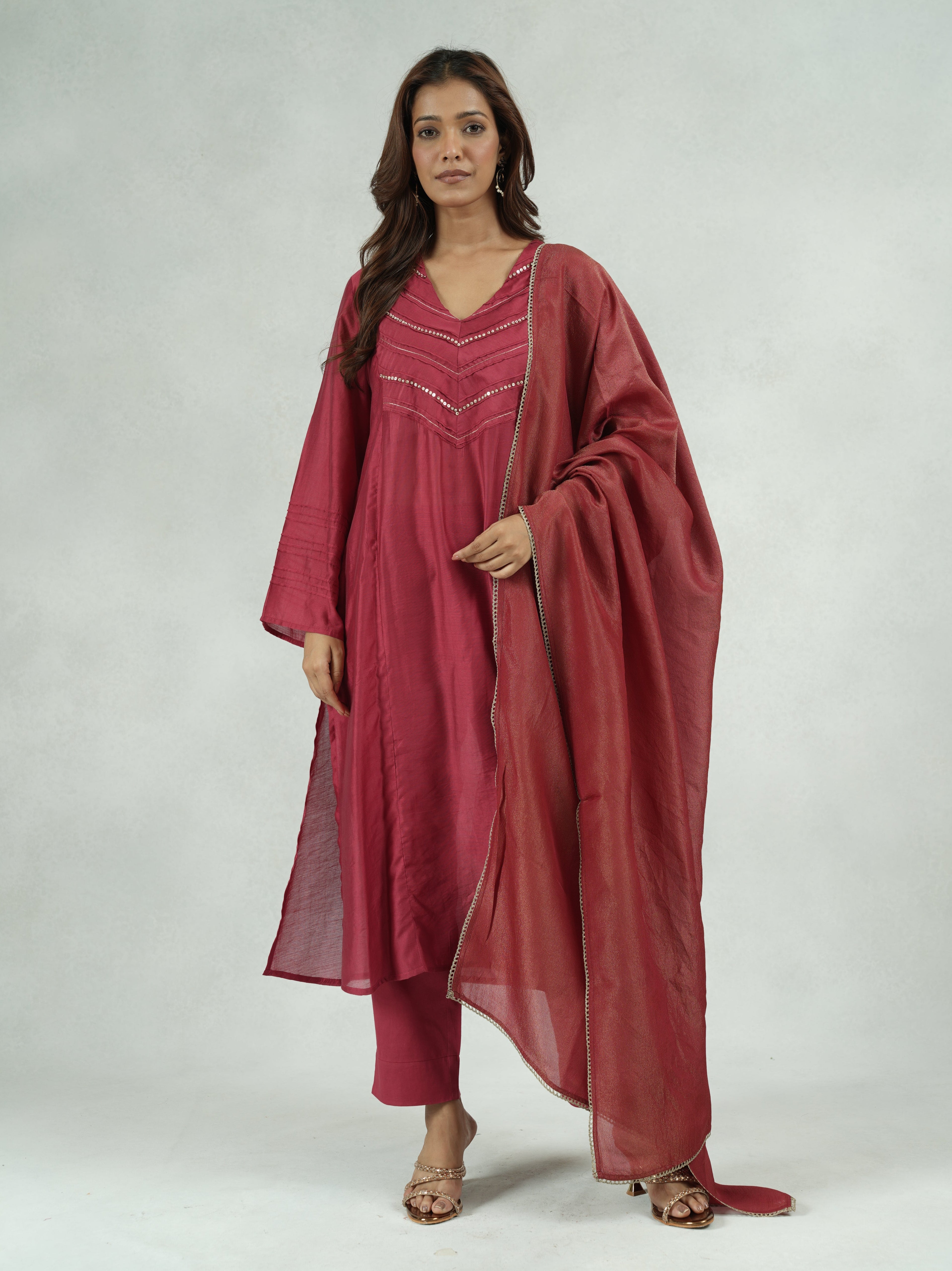 Embroidered V-Neck Kurta Set with Dupatta – Jyoti