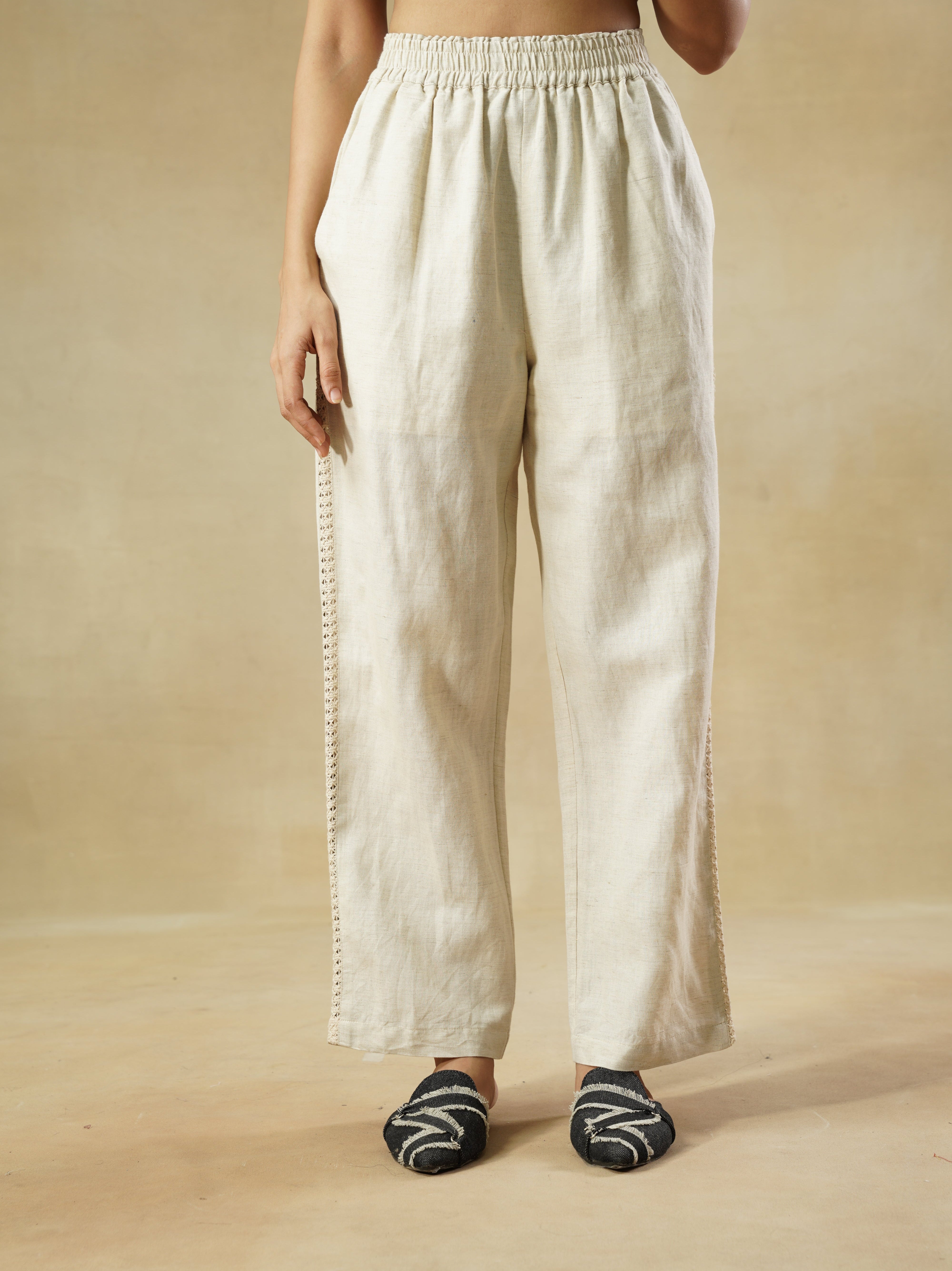 Beige Cotton-Linen Comfort Trousers