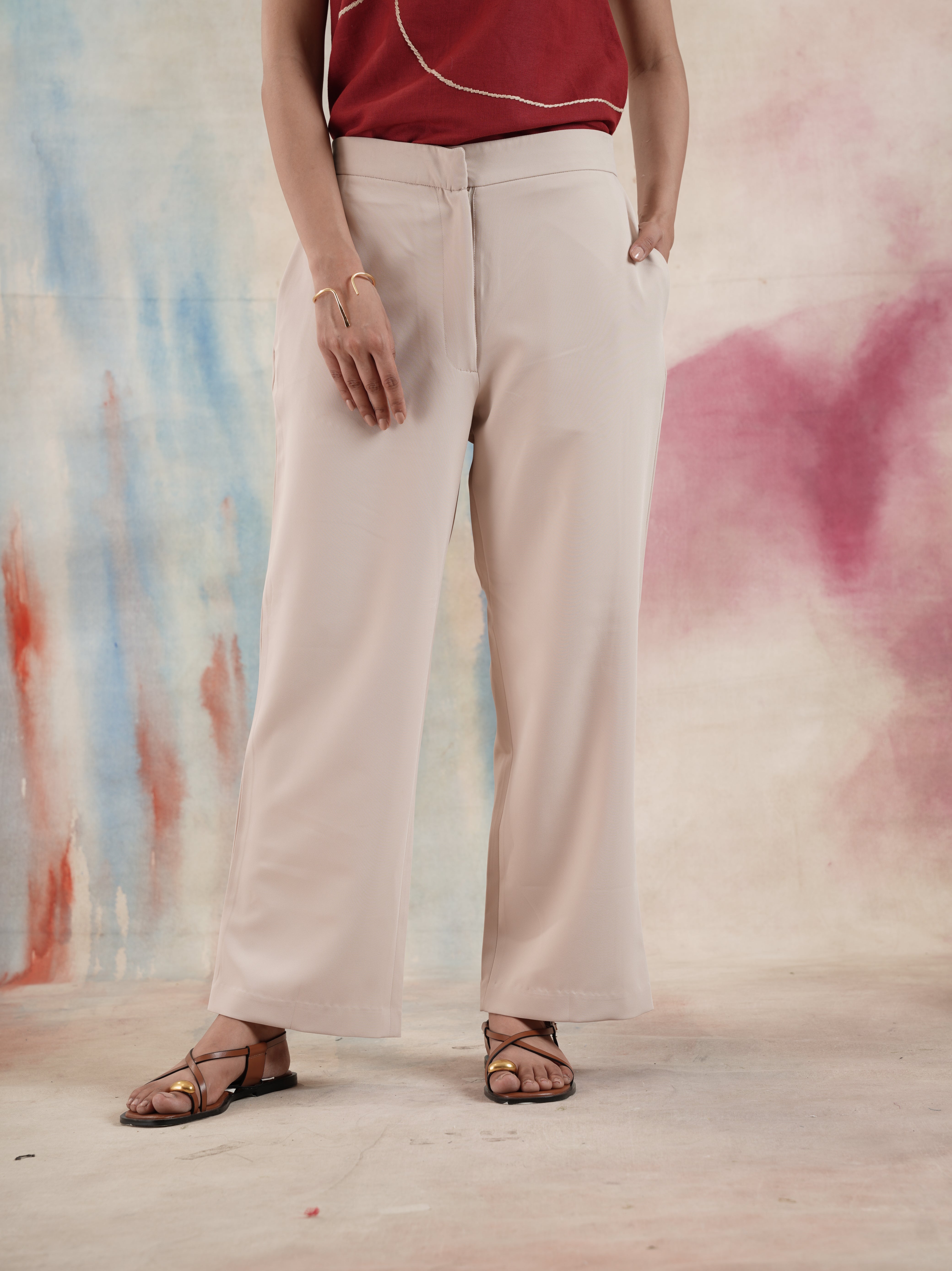 Women's Straight Fit Trouser Solid Crepe