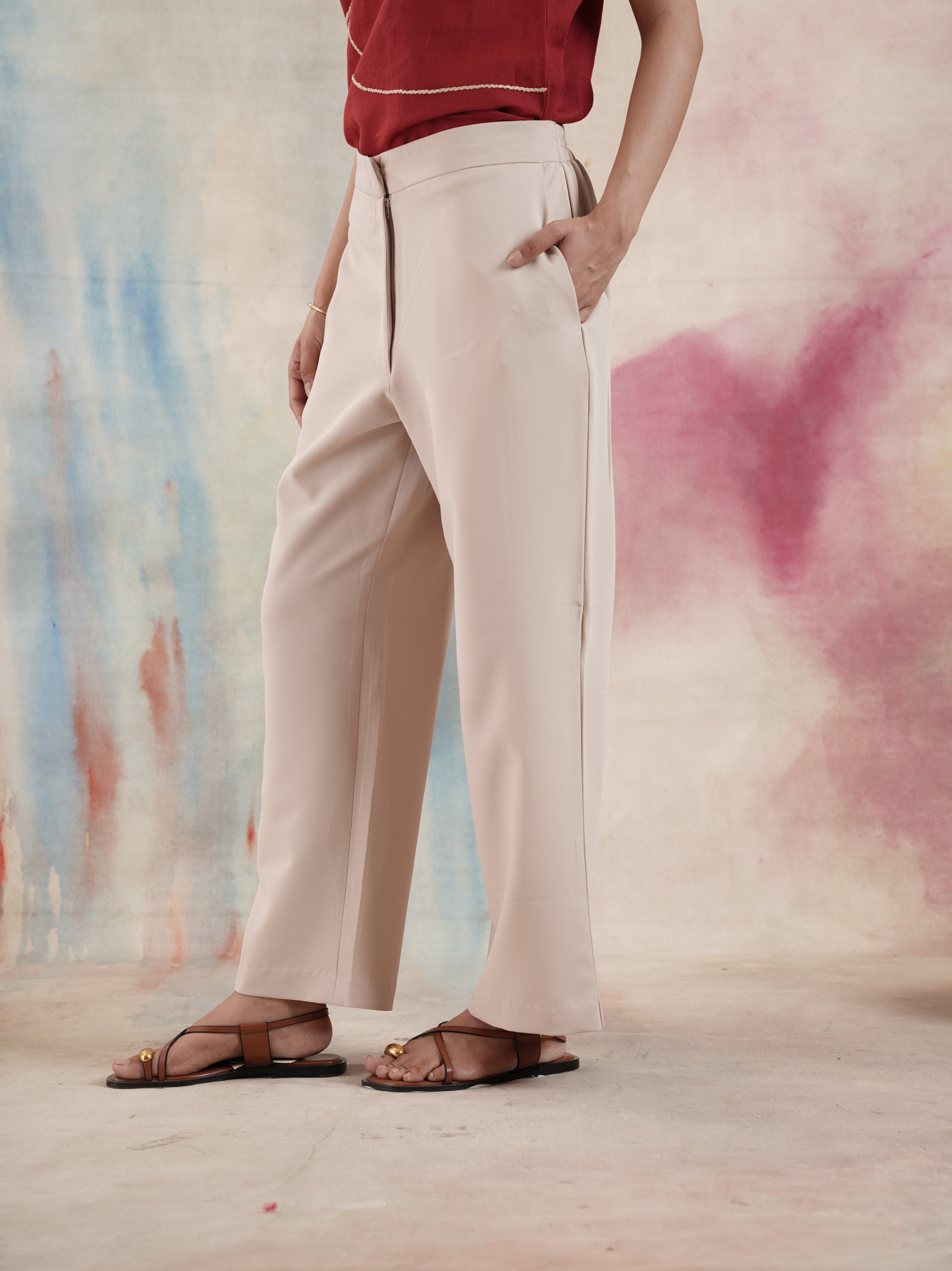 Women's Straight Fit Trouser Solid Crepe