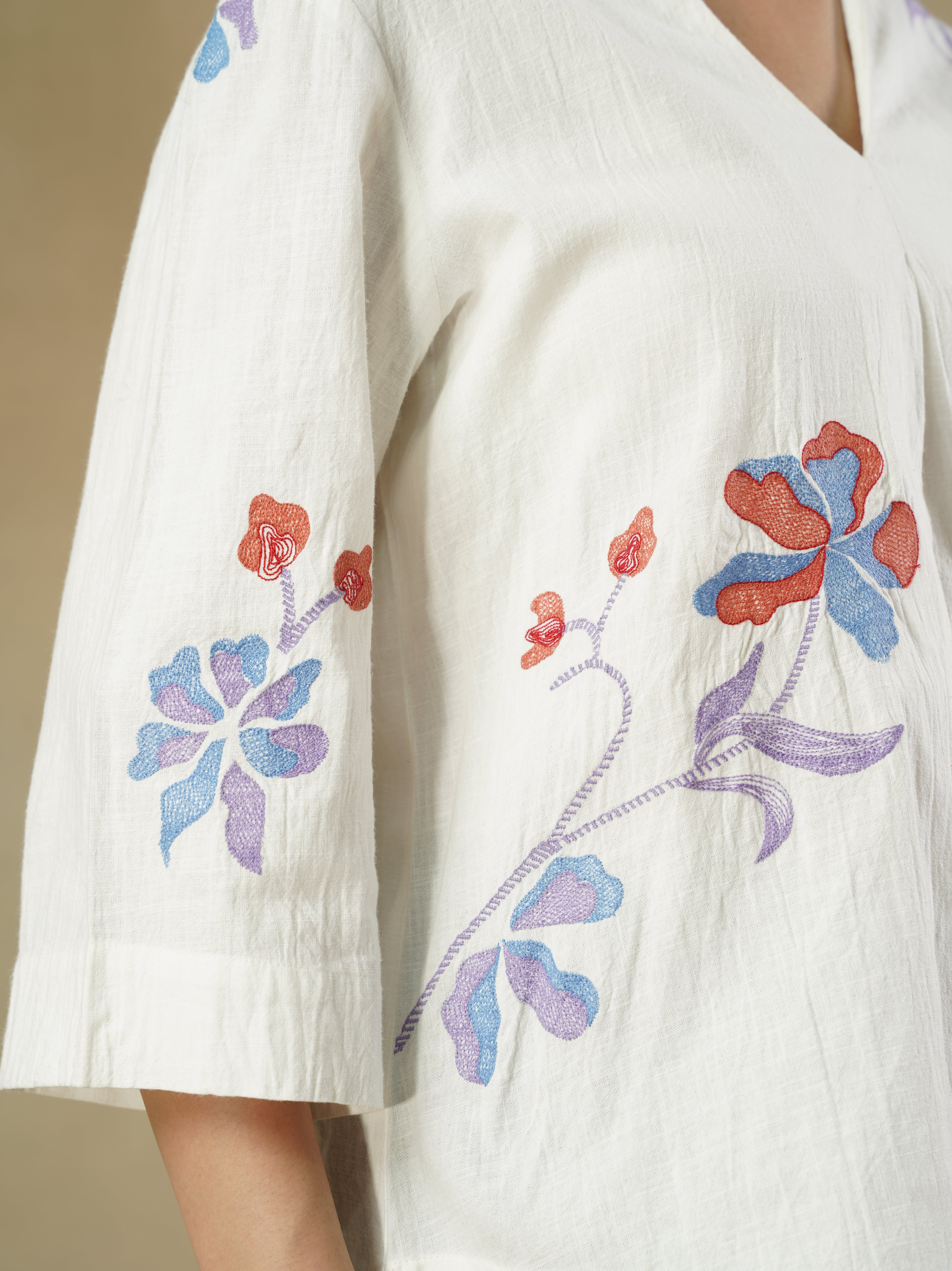 White Cotton Embroidered Tunic