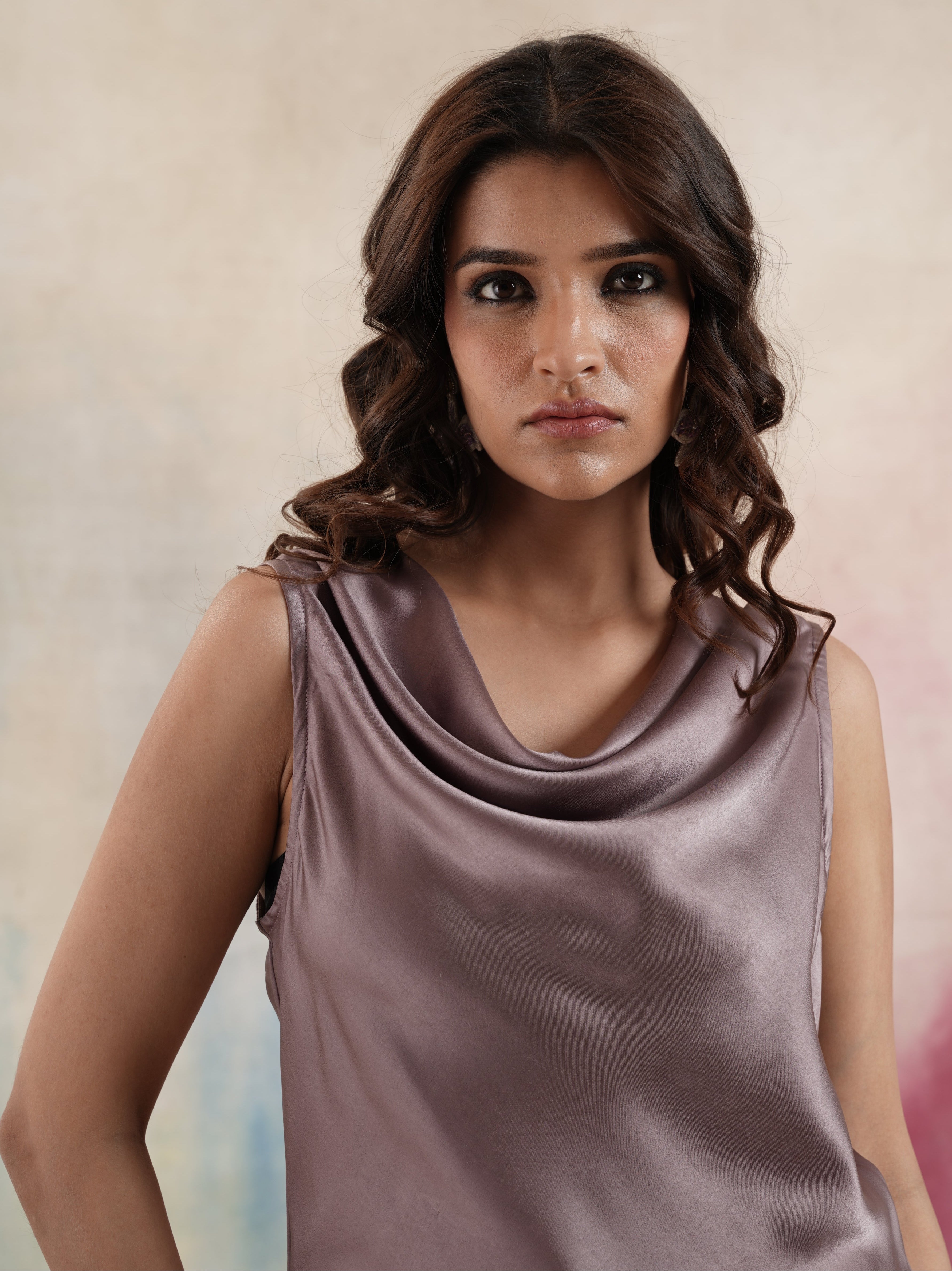 Women's Cowlneck Sleeveless Purple Top
