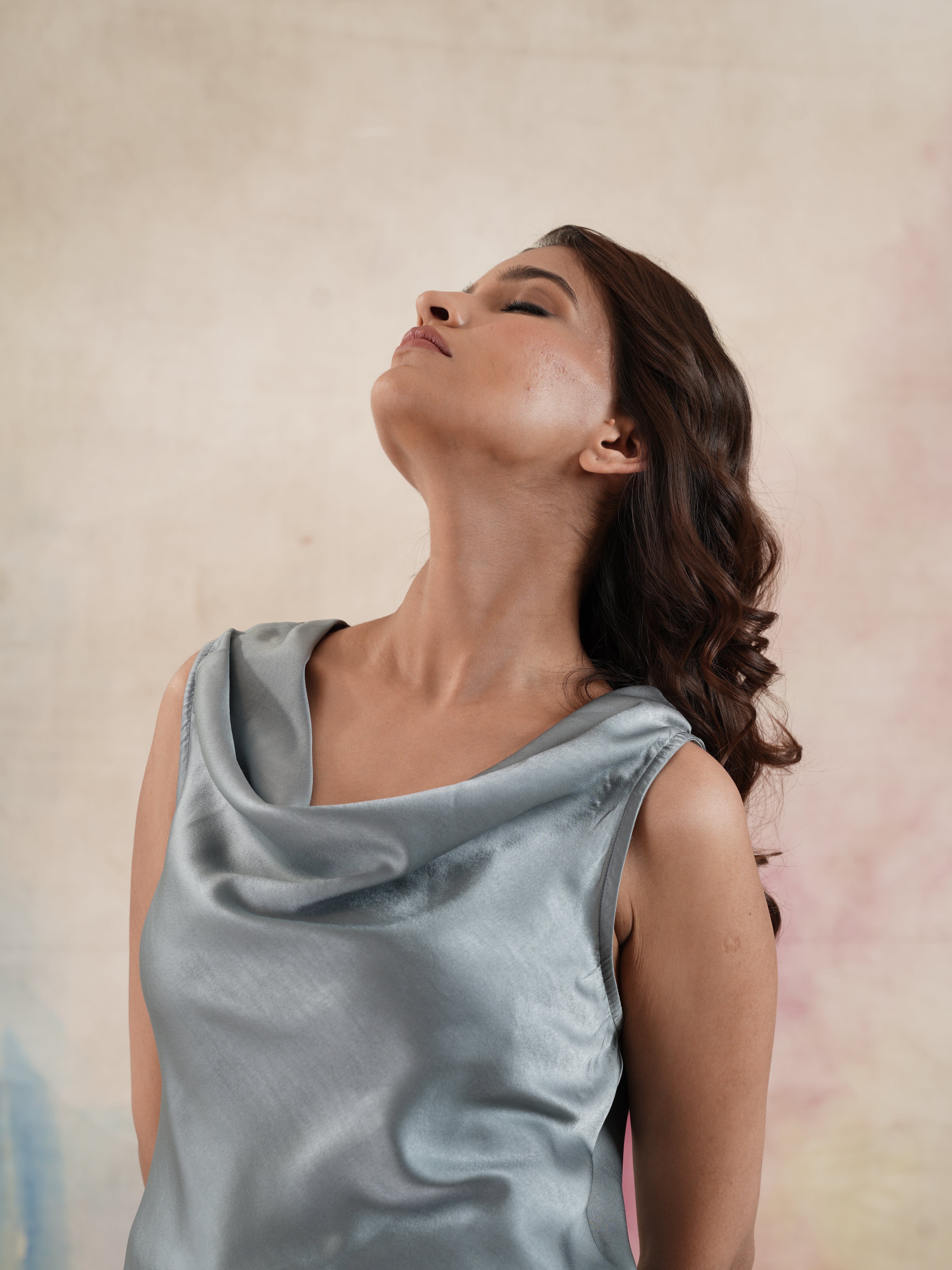 Women's Cowlneck Sleeveless Blue Top