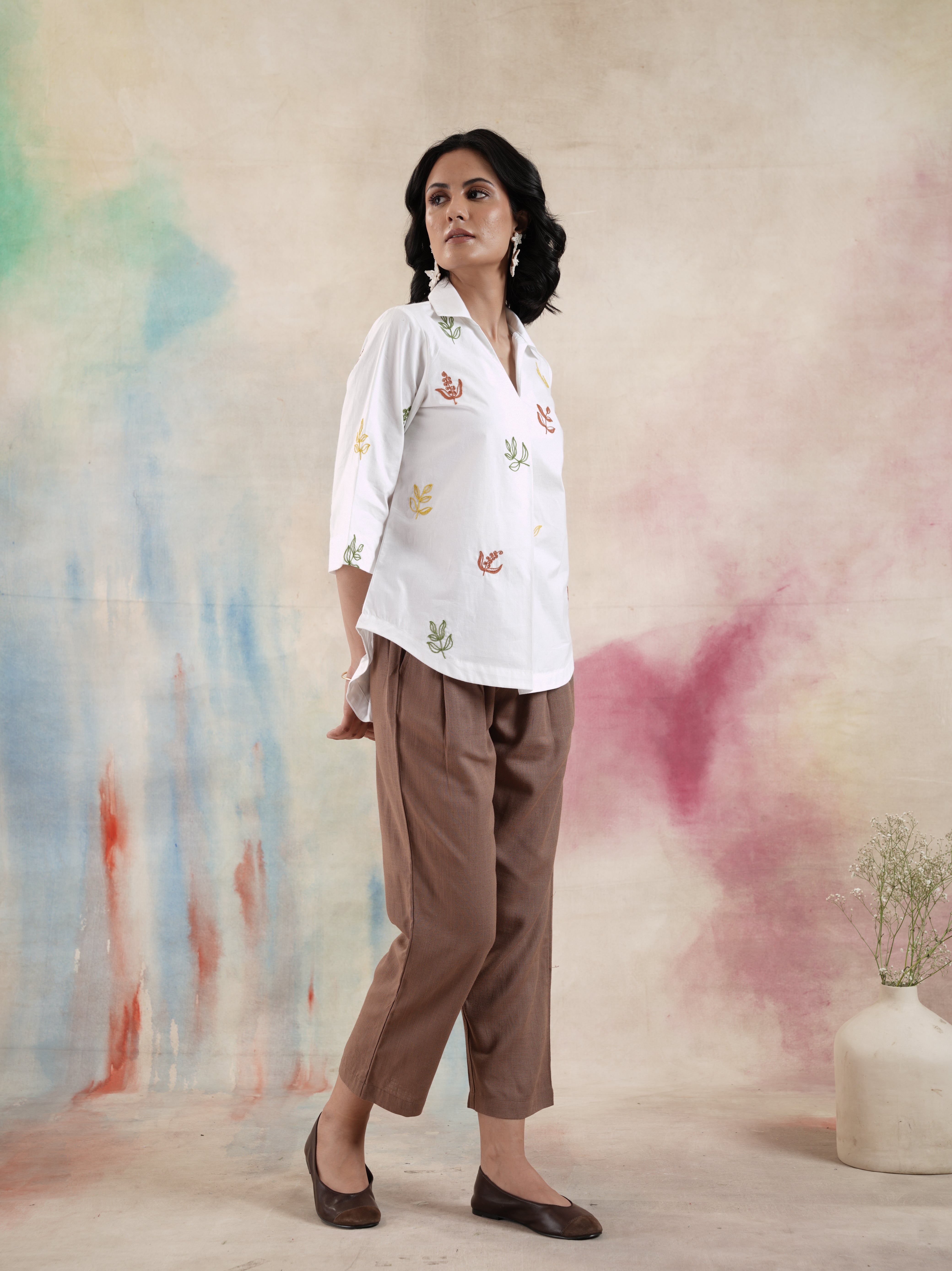 Women's Embroidered Collar Neck Top