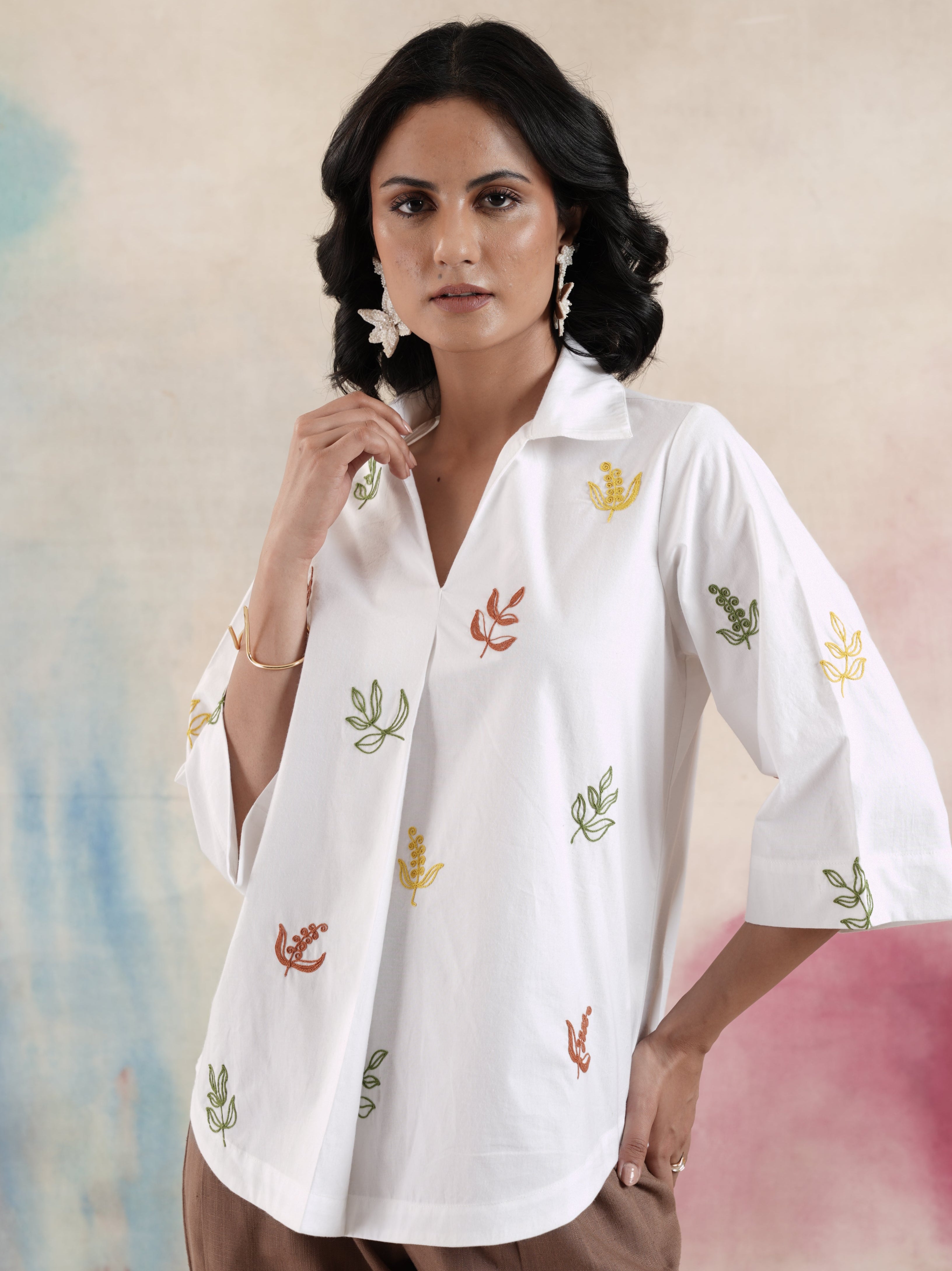 Women's Embroidered Collar Neck Top
