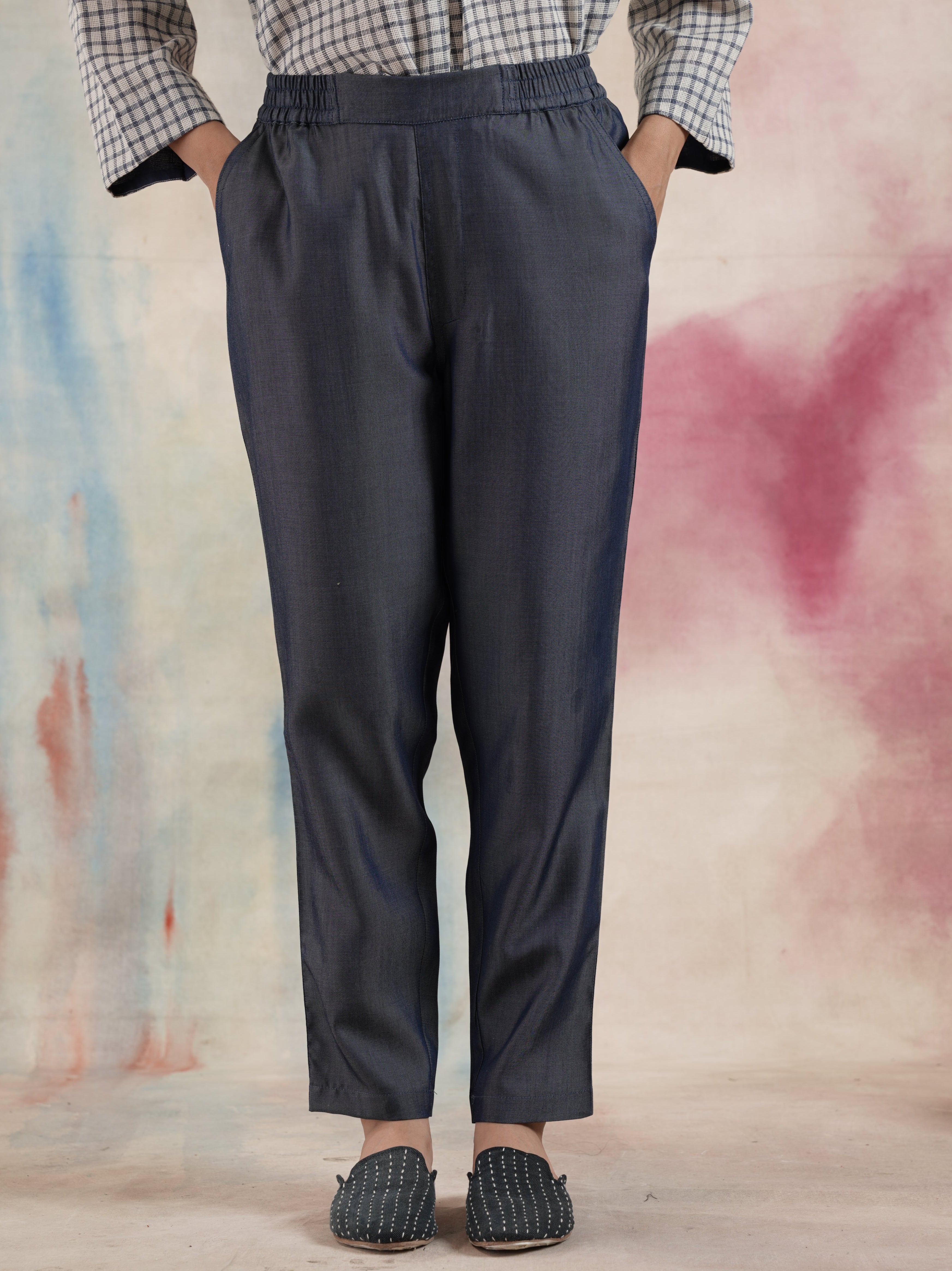 Women's Blue Elasticated Tencel Pants