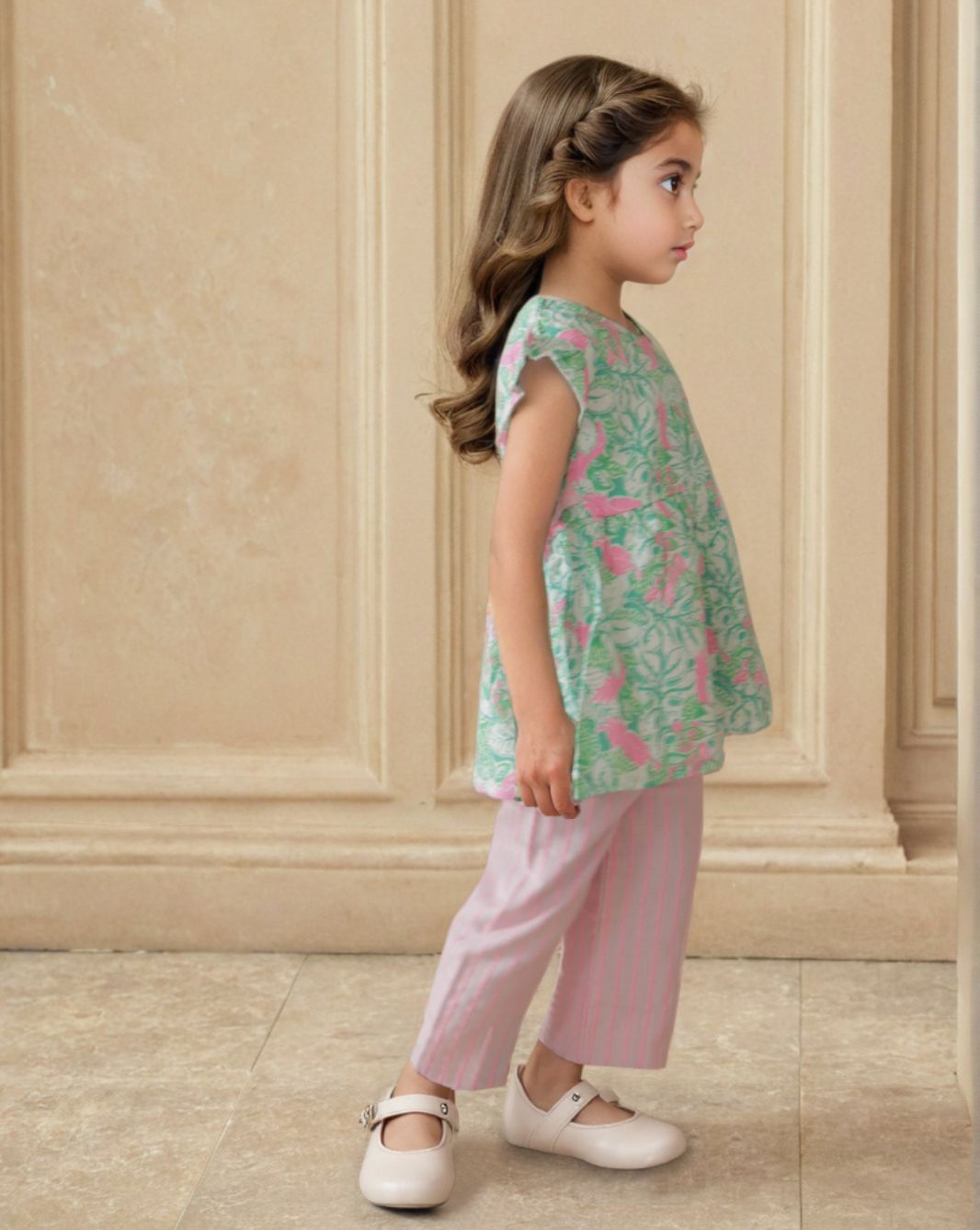 Girl's Green Ethnic Sleeveless Kurta Set