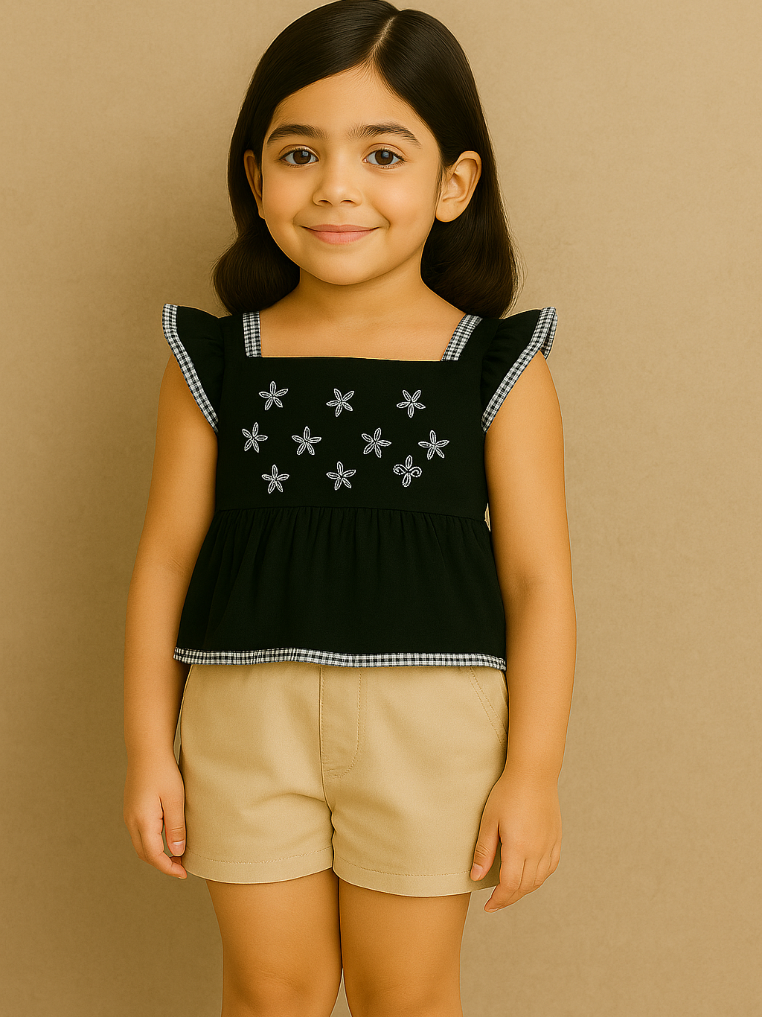 Girl's Black Embroidered Top