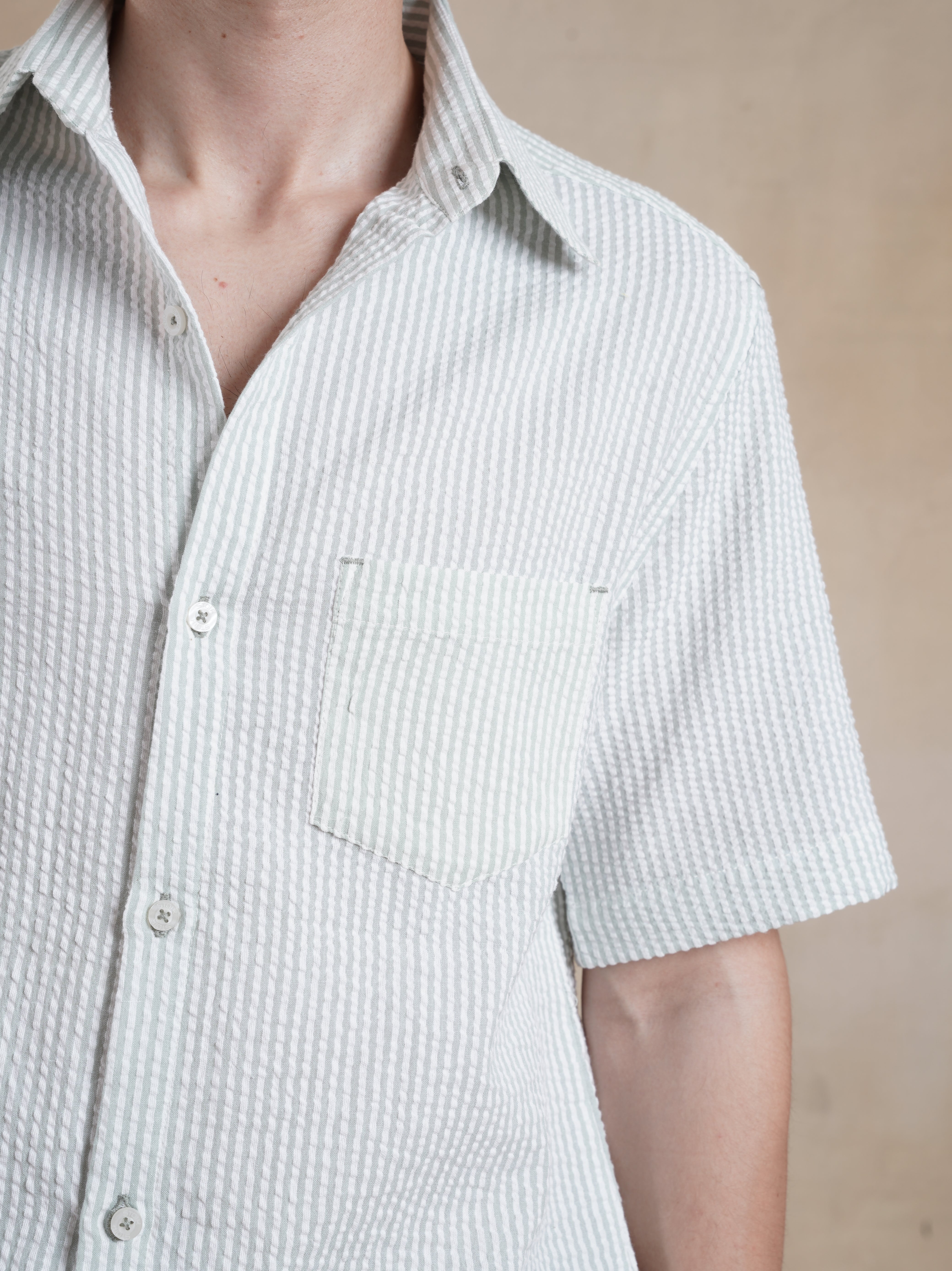 Men's Half Sleeve Seersucker Stripe Shirt