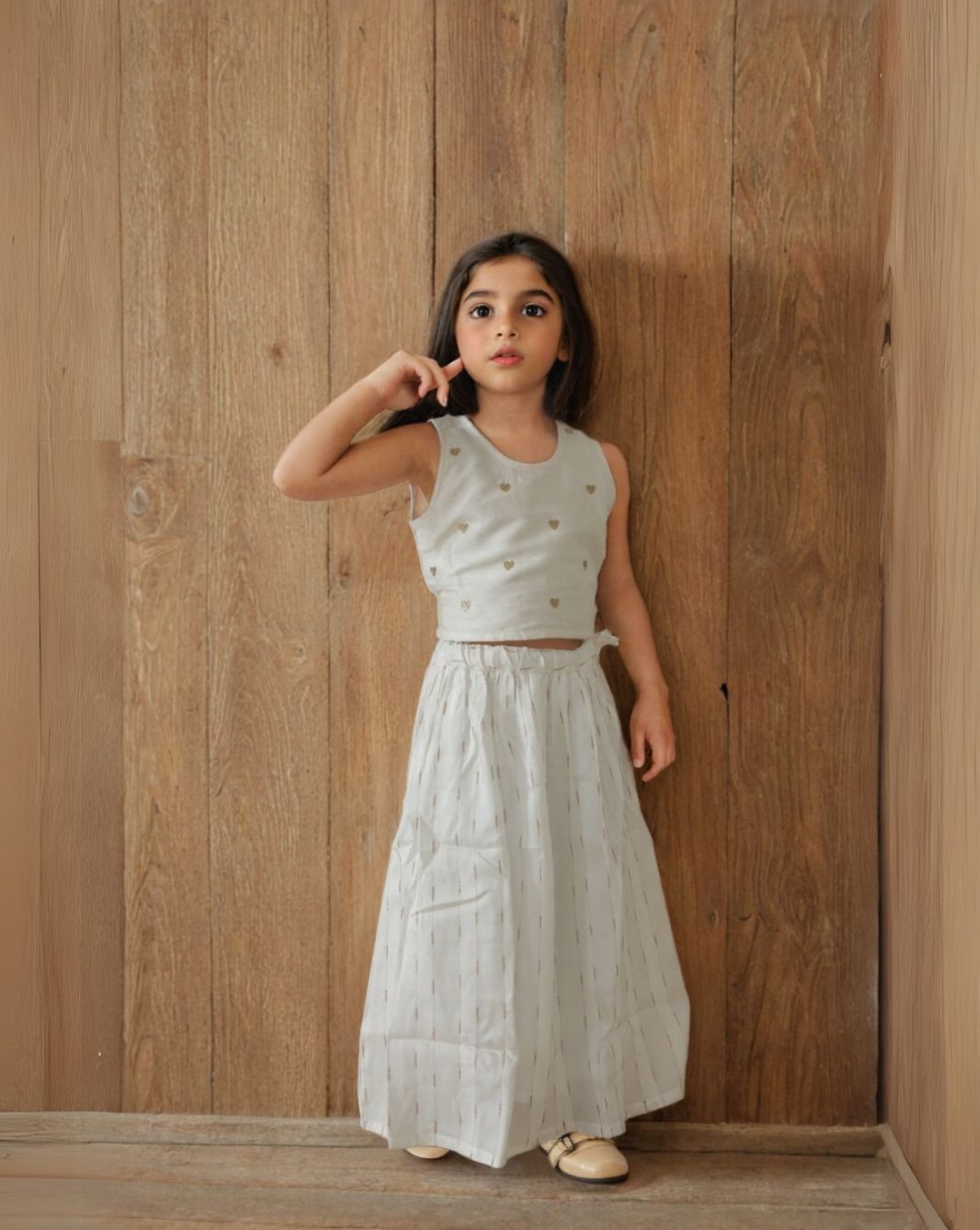 Girl's Off White Embroidered Ethnic Coord Set